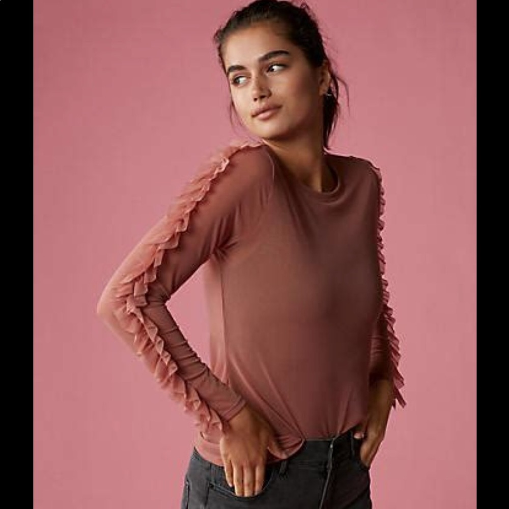 NWT Express Sheer Ruffle Mesh Tee